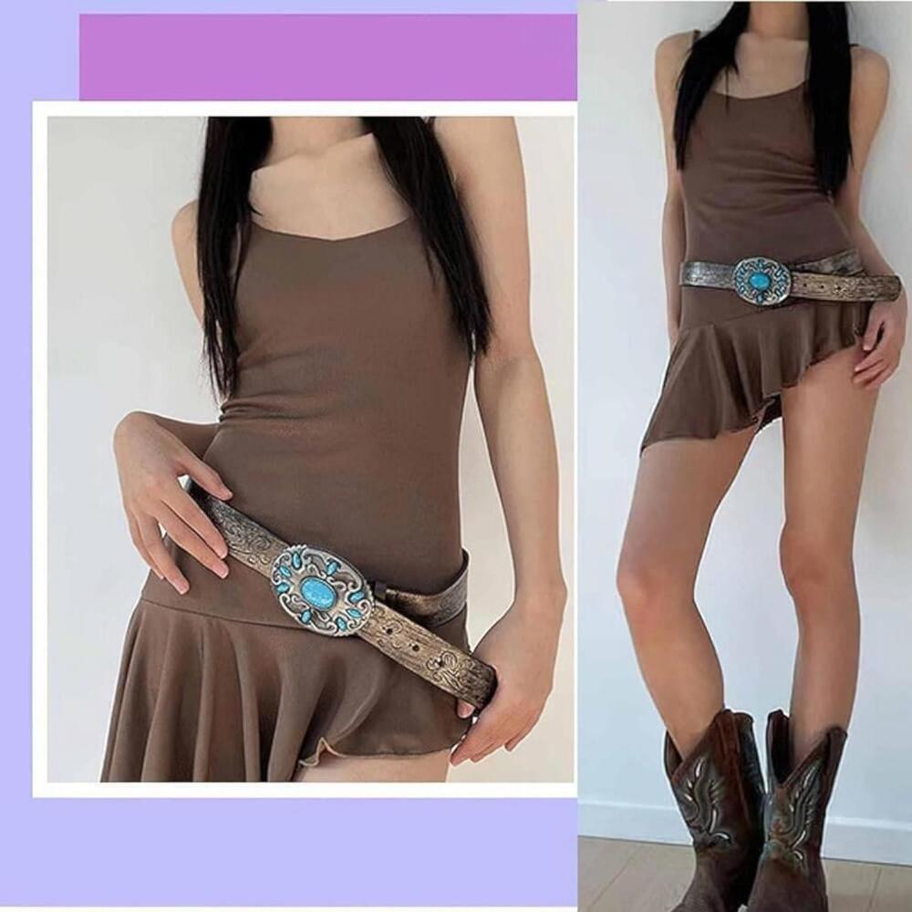 Western Style Women's Belt In Blue - Picture 4 of 6
